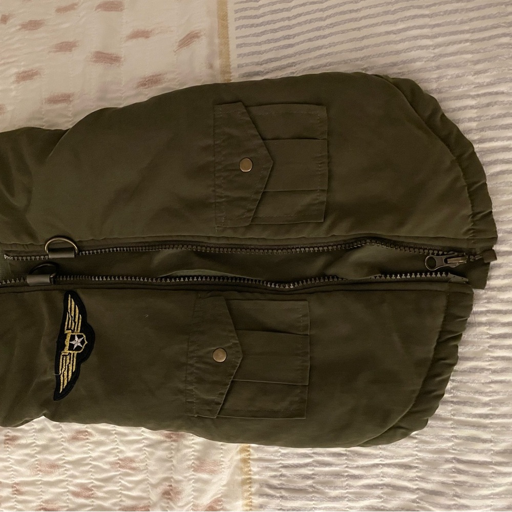 Olive Green Puffer Vest with Wing Patch